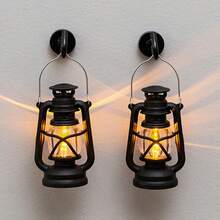 قطعتان مصباح زيت صغير قديم مغناطيس للثلاجة، ديكور مضيء، زخارف لعب منزلية لعيد الميلاد وعيد الهالوين