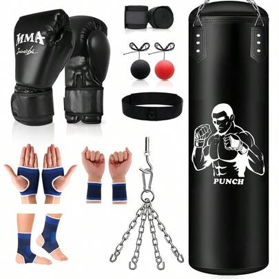 Juego de suspensión de saco de boxeo, saco de boxeo con accesorios completos, saco de boxeo de microfibra de cuero para entrenamiento, kickboxing, fitness, MMA, grappling, Muay Thai, karate