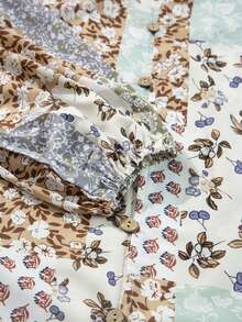 Acelitt Blusa de mujer con estampado floral de estilo bohemio suelto, cuello en V con botones abiertos en los hombros, para primavera y otoño - Multicolor - Ver 9