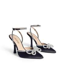 Women's Rhinestone Ankle Strap High Heels Destiny Closed Toe Strappy Heels Sexy  Pumps Wedding Bridal Party Prom Dress Shoes - 黑緞 - 查看 5