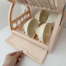 1pc Plastic Kitchen Organizer Rack, Multifunctional Bowl Dish Drainer Holder, Double-Layer Tableware Storage Box - Multicolor - View 4