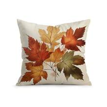 1pc Vintage Thanksgiving Pumpkin & Maple Leaf Single-Sided Print Pillow Cover - Peach Velvet Pillow Case 45*45cm