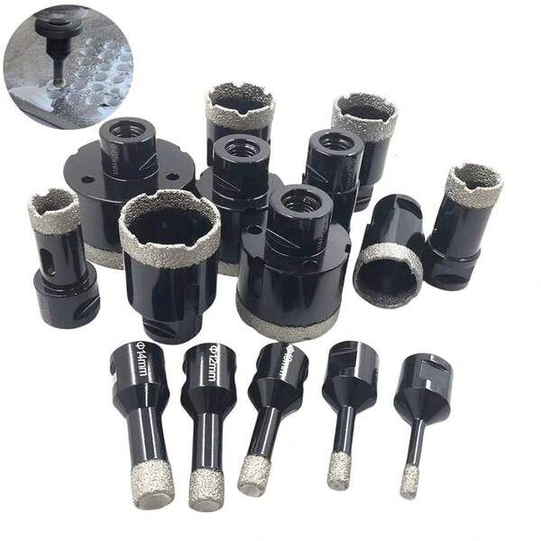 1 pieza Juego de brocas de corona de diamante con rosca M14 para perforar porcelana, azulejos, granito y mármol, herramientas de sierra de agujero seco al vacío
