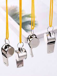 ‌5pcs Stainless Steel Whistle With Lanyard, Loud Emergency Whistles With Black/Yellow, High-Pitched Whistles For Coaches, Hikers & Pet Training ,Referee Survival Whistle For Sports ,Emergency &Outdoor Survival - Black and White - View 2