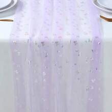 1Pc Light Purple Butterfly Rectangular Table Runner,75cm*180cm Mesh Gauze Table Runner Table Cloth For Rustic Wedding Receptions,Butterfly Sequin Wedding Party Table Runner,Birthday Decoration,Home Decor,Butterfly Party Decor,Babe Shower,Table Decoration