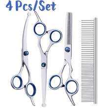 专业圆头宠物剪刀+鱼骨锯齿美容剪刀套装，宠物美容剪刀，宠物理发剪刀套装 - 粉色 - 查看 24