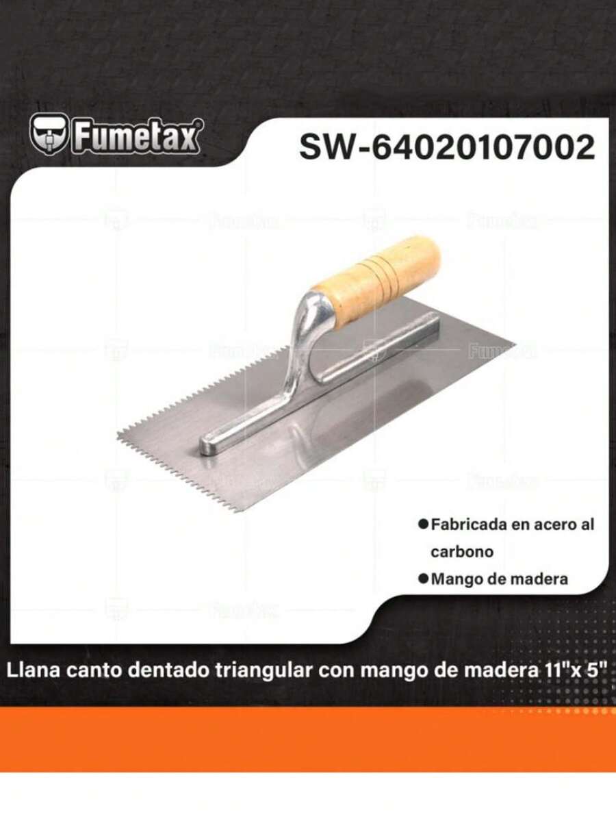 Cuchara de espatulado triangular con dientes triangulares de acero al carbono (11 pulgadas * 5 pulgadas), con mango de madera, adecuada para la aplicación de masilla, colocación de azulejos y trabajos de construcción. - Plateado - Ver 1