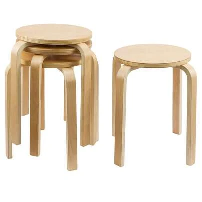 Sturdy Wooden Stools For Indoor Use – 4-Pack Classroom, Kitchen & Dining Room Chairs With Anti-Slip Base