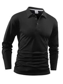 Polo a maniche lunghe da uomo, camicia casual da business in colore unito, slim fit, colletto, t-shirt basic per autunno/inverno