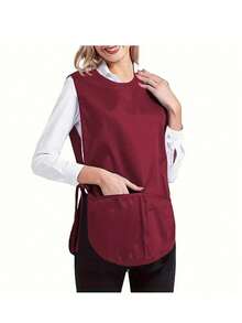 Large Pocket Work Apron - Side Tie Multifunctional Vest, Suitable For Kitchen, Cleaning, Painting, Bathroom, Home, Salon - Solid Color Polyester Woven Household Item - Multicolor - View 5