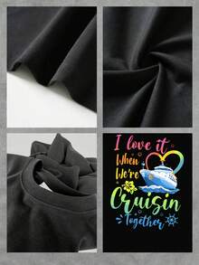Camiseta informal para mujer con estampado de cruceros. Ligera y cómoda, perfecta para vacaciones, ideal como regalo, top de verano, tejido suave, estilo viajero, ropa informal, disponible en varias tallas, ideal para amantes de los cruceros y las aventuras en el mar. Talla extragrande. - Negro - Ver 4