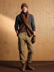 3件套秋冬新款保暖配饰简约纯色针织帽长围巾触屏手套时尚百搭又舒适 - 彩色 - 查看 4