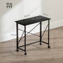 HOMCOM Small Folding Desk, 80 Cm Foldable Computer Desk On Wheels For Small Space, Easy Assembly, Space Saving Writing Table For Home Office, Bedroom, Black - Black - View 3