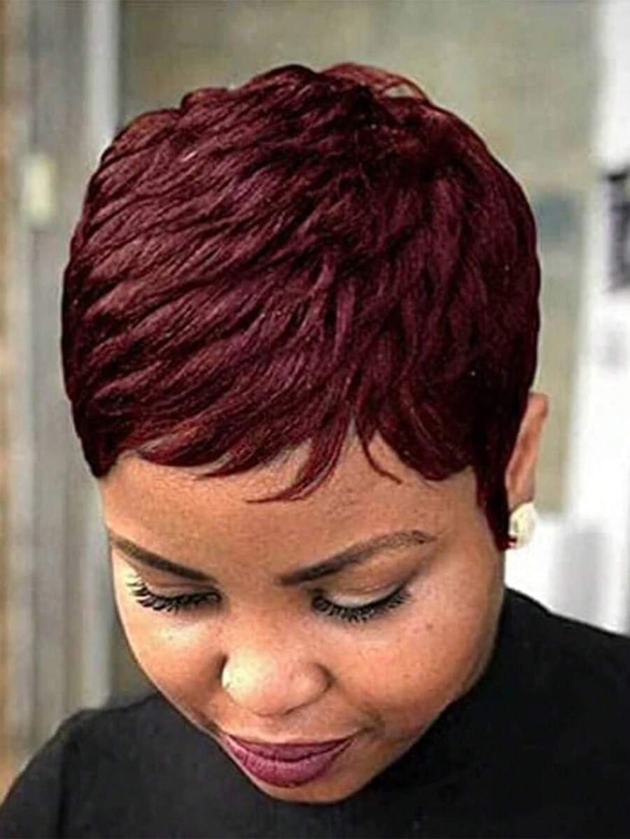 Short Pixie Cut Straight Wig ,Short Pixie Cut Layered Wigs With Bangs For Daily Wear Full Machine Made Wigs