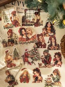 30 pièces/paquet Autocollants thème Noël, autocollants décoratifs créatifs et esthétiques, matériaux de DIY de collage, cadeau de fête, fournitures scolaires personnalisées pour scrapbooking - Voir 5