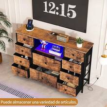 Comodas y Cajoneras,Comodas para Recamara con Estación de Carga y luces LED, Muebles para Recamara con 10 Cajones,Cómoda de Tela,Organizador de Almacenamiento de Cómoda Ancha 47.2''*11.8*31.5'' - Marrón - Ver 7
