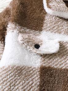 2pcs Girls Warm & Fashionable Outdoor Outfit, Long Sleeve Contrast Plaid Fuzzy Button Jacket And Autumn/Winter Suspender Dress