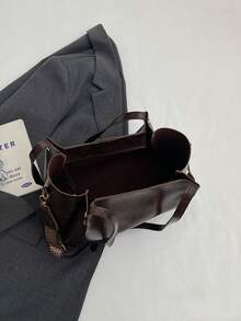 New Elegant Patchwork PU Leather Tote Bag, Simple Fashion Foldable Large Capacity Handbag For Women, Daily Work Commute Travel Casual Bag, Great Gift For Mom - Coffee Brown - View 8