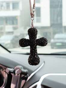 1pc Car Interior Pendant Rhinestone Cross Car Interior Rearview Mirror Decoration Car Interior Decoration Accessories