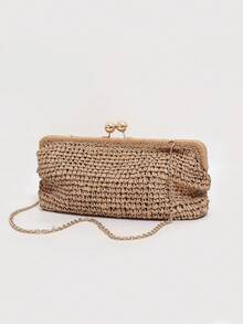 Dedoo 2025 New Handwoven Raffia Shoulder Bag With Extended Strap, Women's One Shoulder Diagonal Envelope Bag - Khaki - View 4