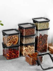 1 pieza Recipiente hermético, Recipiente de almacenamiento de plástico transparente para granos, aperitivos, hojas de té, accesorios, almacenamiento sellado conveniente, tapa a prueba de fugas, adecuado para granos, especias, hojas de té, cuentas y accesorios. Nota: No apto para lavavajillas.