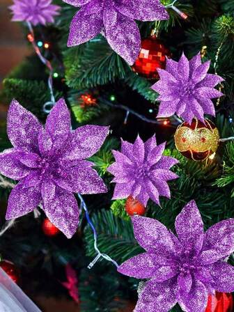 2/10/20 piezas Flores artificiales de Nochebuena, decoración de árbol de Navidad dorado y flores DIY para fiesta, Navidad, vacaciones, boda (con clips) Decoración del hogar Decoraciones navideñas Decoración de habitación Decoraciones navideñas de invierno Regalos de Navidad Decoración navideña