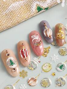 55D Relief Bronzing Gold Small Bells Nail Stickers Snow Trees Elk Nail Slider New Year Decor Wraps - Multicolor - View 4