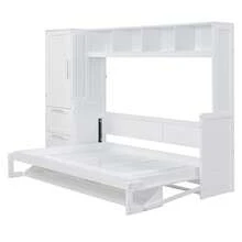 Queen Murphy Bed Wall Bed With Integrated Storage, Shelf, Wardrobe, And Storage Drawers, Multifunction Bed Saving Space For Bedroom, Sturdy And Stable, No Noise, No Box Springs Needed, Perfect For A Good Night's Sleep - White - View 9
