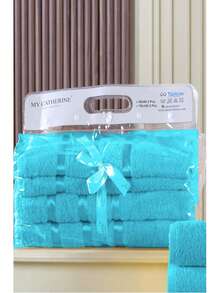 4-Piece Turkish Bath Towel Set – 2 Large Bath Towels (70x140 Cm) + 2 Hand Towels (50x90 Cm) – 100% Cotton – Soft, Absorbent, Durable – MADE IN TURKEY - Blue - View 2