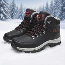Unisex Hiking Boots, Outdoor Sports Warm High-Top Shoes For Autumn/Winter, PU Waterproof Snowboots, Trekking Boots, Outdoor Camping Hiking Shoes, Anti-Slip Durable, Black/Grey Lace-Up Snow Boots, Size 36-48