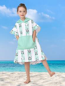 SHENG CHUN Original Design Cute Animal Striped Print Children's Hooded Robe, Suitable For Multi-Age, Absorbent, Large Pocket, Super Soft Fiber, Essential For Home, Beach, Swimming, Bathing, Spa, Can Dry Hair & Body, Non-Shedding, Reusable