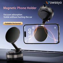 WOWSSYO 360°旋转磁吸手机支架，真空吸盘式桌面/车载支架，多轴旋转，强力吸附，无残留，适用于桌面、汽车仪表盘、梳妆台、自拍台、厨房、汽车配件（2种款式可选） - 黑色 - 查看 3