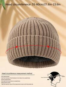 MAKEFGE 1 件男士纯色保暖内衬便帽，多色（黑色、卡其色）温暖厚针织帽，适合户外休闲穿着，适合秋冬季秋季服装日常使用蓬松 - A - 查看 4