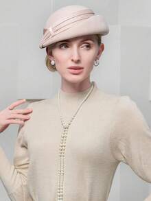 HIMESPORT Elegant Wool Felt Beret Hat - French Millinery Wedding Cocktail Cap For Women With Ribbon, Perfect For Formal Church, Tea Party & Formal Occasions - Solid Color - View 7