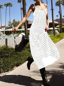 女士优雅波尔卡圆点性感雪纺透明欲望海滩夏装（随机印花）