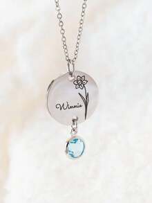 Personalized Birth Flower Name Necklace With Birthstone, Custom Engraved Pendant Gift, Suitable For Women, Mother's Birthday Gift, Women's Christmas Gift, Custom Name Engraved Pendant Gift, Suitable For Women, Mother's Birthday Gift, Christmas Jewelry, Holiday Gift, Christmas Gift, Thanksgiving Gift, Halloween Gift