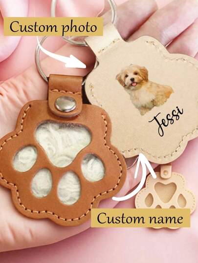 1pc Customized Pet Plush Keychain, Personalized Photo Keyring, Unique Pet Owner Memorial Gift For Dog & Cat Lovers, Durable, Vibrant Color, Adorable