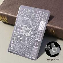 1片美甲印花板，新款INS风限量版，可爱动物、蝴蝶结、爱心、蕾丝、花卉图案美甲印花模板，美甲印花板，美甲印花凝胶指甲油板，法式风格，多功能，清新设计，经典中式印花板，美甲装饰配件，DIY美甲，适用于书籍、文具、桌面、平板电脑、玻璃装饰、日记本，是送给家人和朋友的绝佳礼物，配有透明硅胶印章。