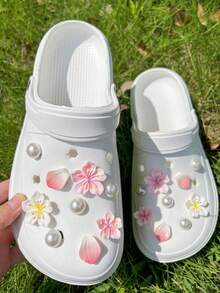 18个粉色花朵、白色花朵、粉色花瓣、白色ABS珍珠鞋夹，DIY装饰，多功能鞋饰，适用于女士凉鞋、拖鞋、花园鞋、沙滩包，是节日和生日礼物的绝佳选择。 - 彩色 - 查看 7