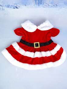1 buah Gaun Natal Hewan Peliharaan Hangat Berwarna Merah Elegan dan Lucu dari Poliester dengan Hiasan Putih, Cocok untuk Kucing dan Anjing Kecil dan Sedang di Musim Gugur dan Musim Dingin (Topi Tidak Termasuk) - MultiWarna - View 2