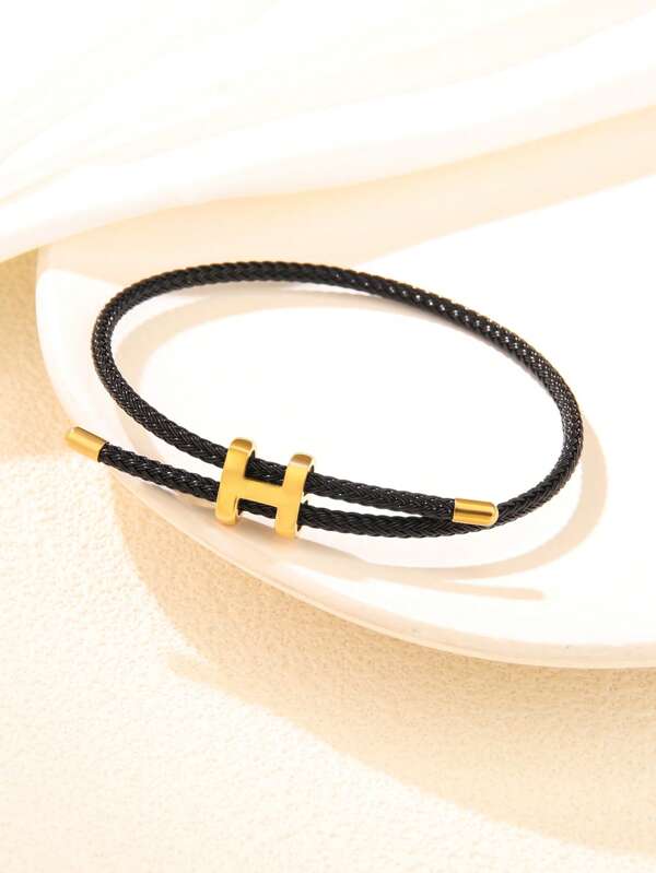 1pc Women's Fashionable Minimalist Stainless Steel Letter H Bracelet