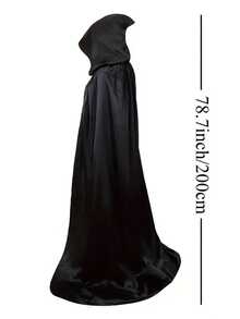 Unisex Halloween Hooded Cloak, Witch Vampire Wizard Raven Costume For Adults, Unisex Hooded Long Robe - Black - View 4