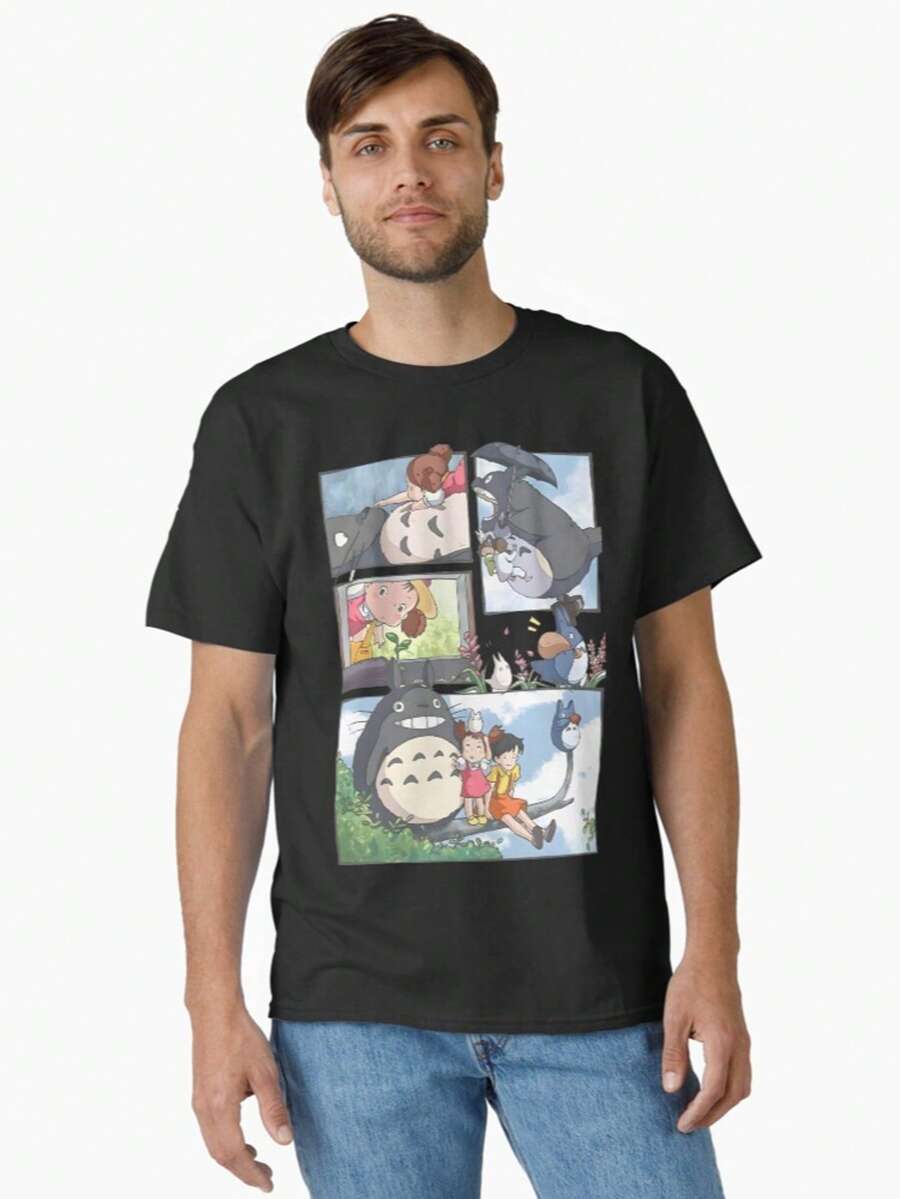 Vintage Totoros T-Shirt, My Neighbor Totoros T-Shirt Anime Lovers T-Shirt For Mens & Womens - Soft Cotton Round Neck Top With Character Art - Perfect Gift For Fans & Casual Outings - Soft Everyday Basic Tee For Men & Women - Round Casual Wear - 黑色 - 查看 1