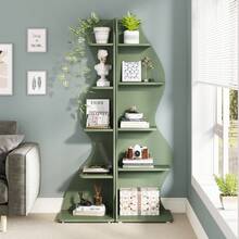 LITTLE TREE Modern Book Holder, Wavy Corner Shelf, 5-Tier Bookshelf With Curvy Shape, Unique Book Stand, Display Rack For Living Room, Small Space, Green Furniture - Green - View 8
