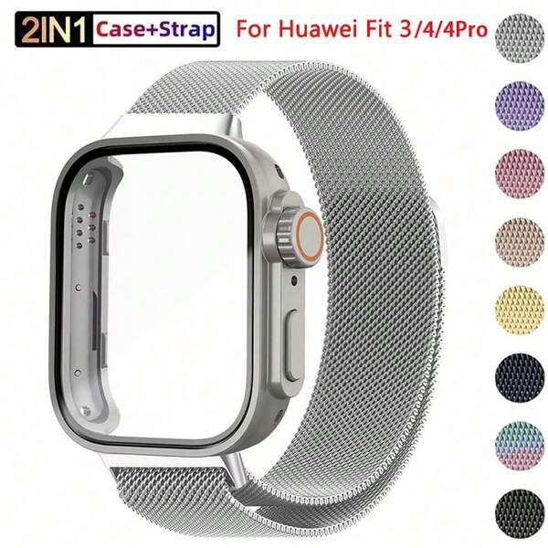 Correa Milanese de 2 en 1 + Cambio a Funda Ultra Compatible con Banda Fit 3 Pulsera Magnética de Acero Inoxidable