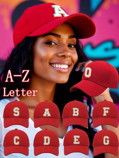 1 pieza Gorra de béisbol unisex negra con letra A-Z, nueva gorra casual de protección solar para el estilo urbano, transpirable y absorbente del sudor para deportes al aire libre