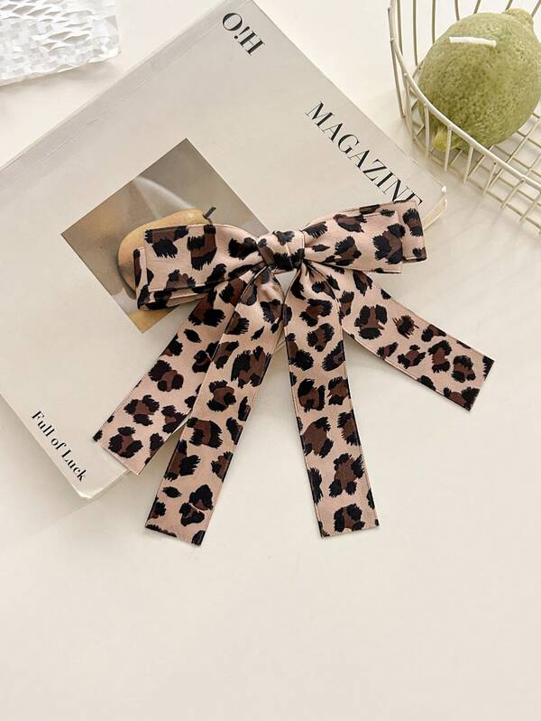 1 Stück Boho Chic Leoparden-Muster Haarclip mit Schleife, geeignet für Party und Alltag, Haarklammer, Haarspange, Haarclips, Haarspange, Herbstmode