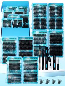 2208PCS Lash Clusters D Curl 15 Styles Mixed 10-16mm/14-20mm Mega Volume Cat&Doll Lashes Wispy Lashes Individual Eyelashes Kit With BOND&SEAL Lash Remover Tweezers And Brush, Perfect For Beginners & Proficient, DlY At Home Easily, Easy Apply For Makeup Daily - màu đen - Xem 1