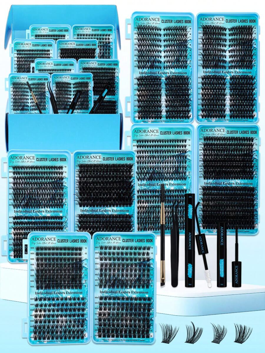 2208PCS Lash Clusters D Curl 15 Styles Mixed 10-16mm/14-20mm Mega Volume Cat&Doll Lashes Wispy Lashes Individual Eyelashes Kit With BOND&SEAL Lash Remover Tweezers And Brush, Perfect For Beginners & Proficient, DlY At Home Easily, Easy Apply For Makeup Daily - màu đen - Xem 1