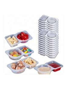 5 piezas/20 piezas/30 piezas/40 piezas/50 piezas Recipientes desechables para condimentos con tapas, recipientes de plástico de doble capa para lonchera, condimentos de viaje, aperitivos, salsa para mojar, regalos de Navidad y Halloween